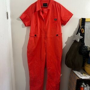 Plus size Wildfang hot pink short sleeve coveralls